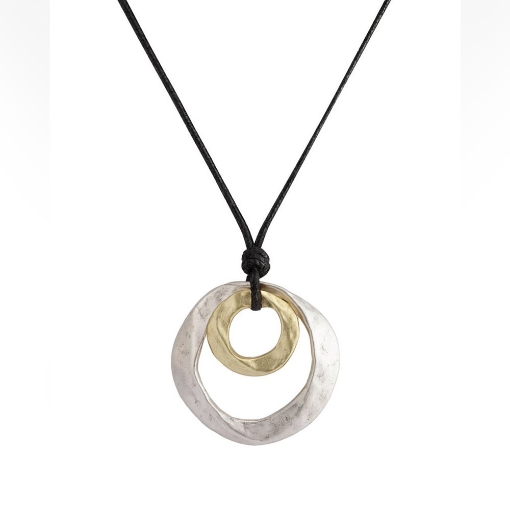 Black Cord Necklace with Silver and Gold Pendant